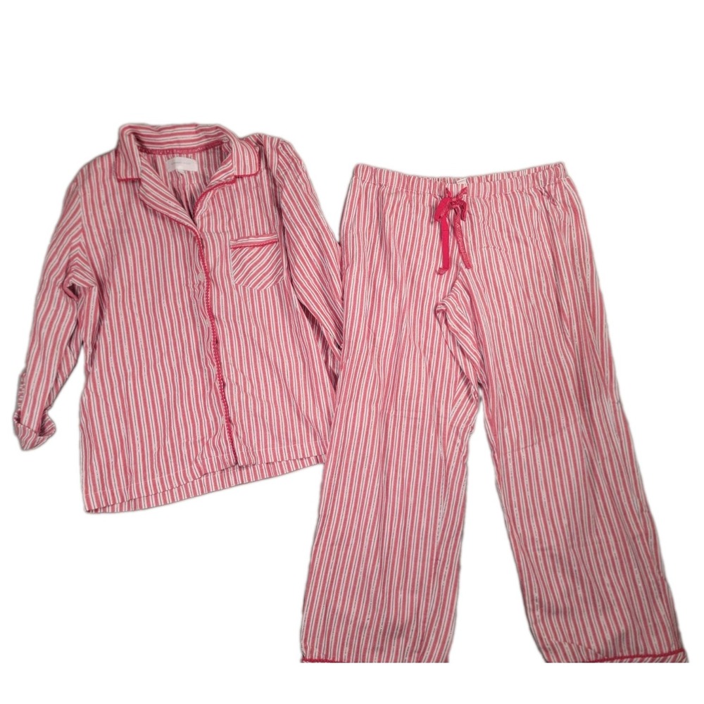 Victorias Secret Flannel Pajamas Set Womens XL Pink White Stripe Shimmer Sparkle